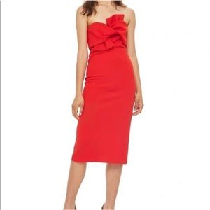 NWOT Topshop Bow Twist Textured Midi Dress in Red, 12